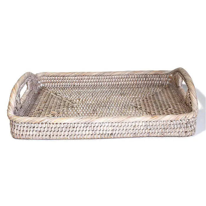 Woven tray with handles on a white background
