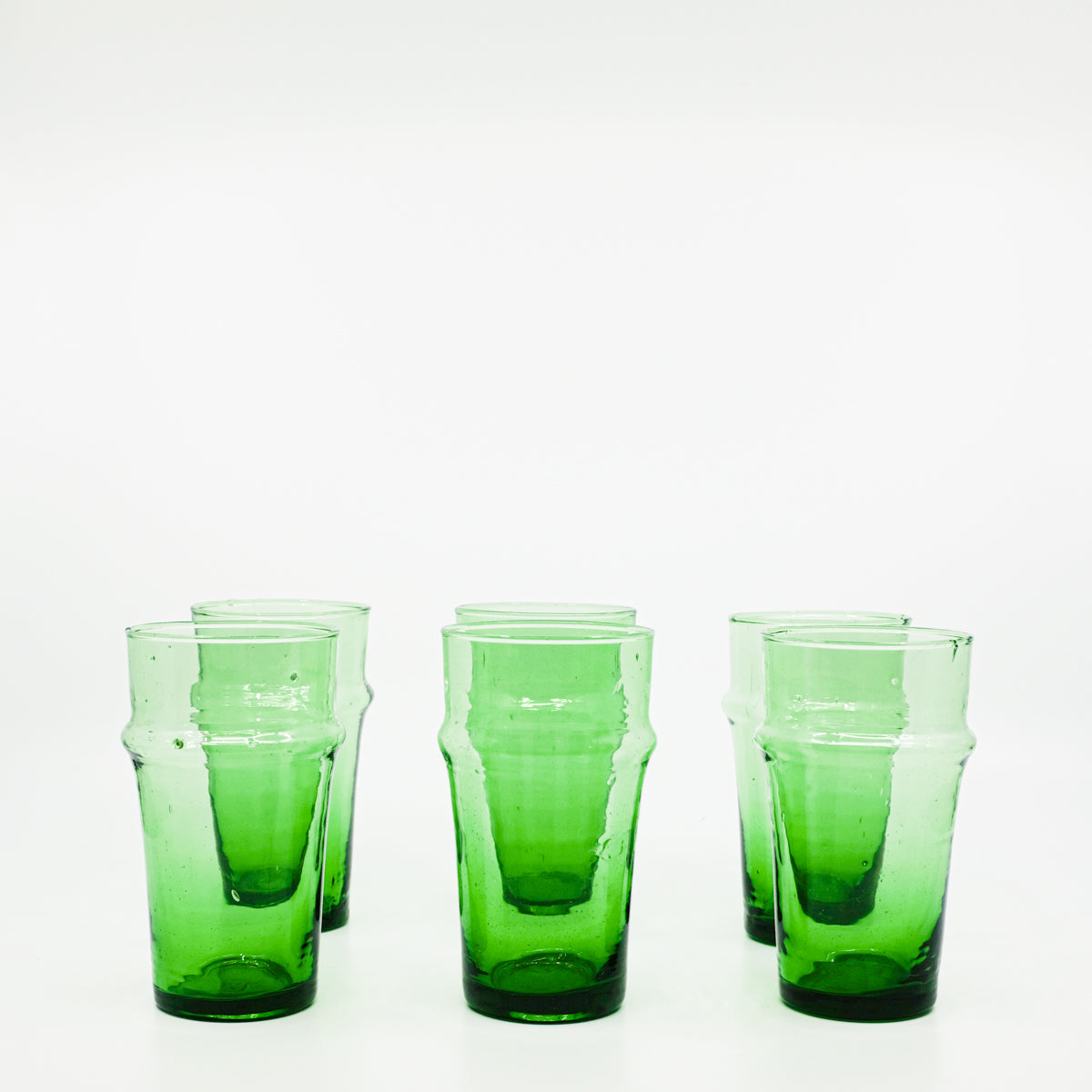 set of six green drinking glasses