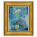 Abstract giclee painting with blue and green tones in a gold frame