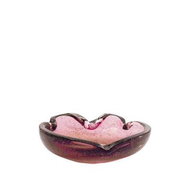 pink glass bowl with gold shimmer throughout