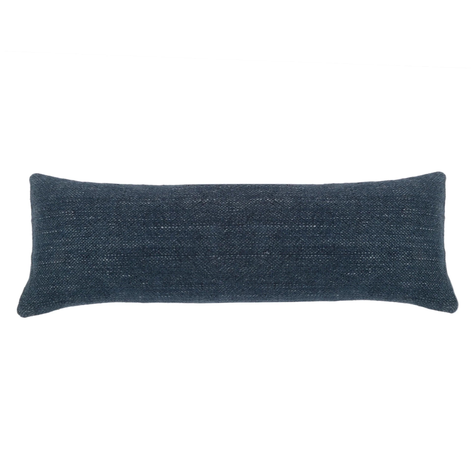 Navy blue rectangular pillow on a white background