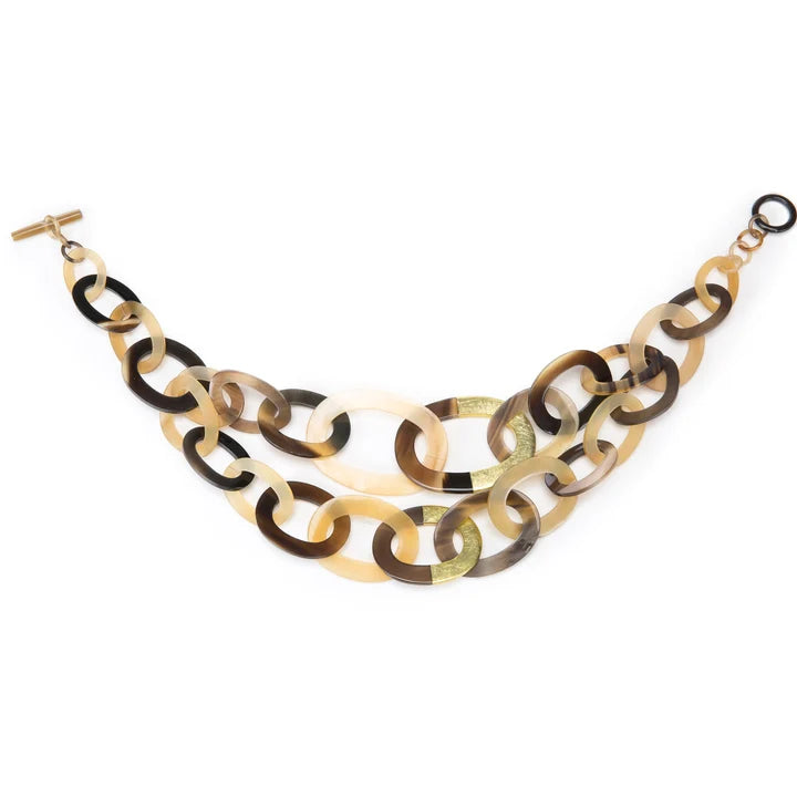 Multicolored chain necklace on a white background