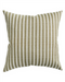 A square throw pillow with a vertical stripe pattern in olive green and white, shown against a plain white background.