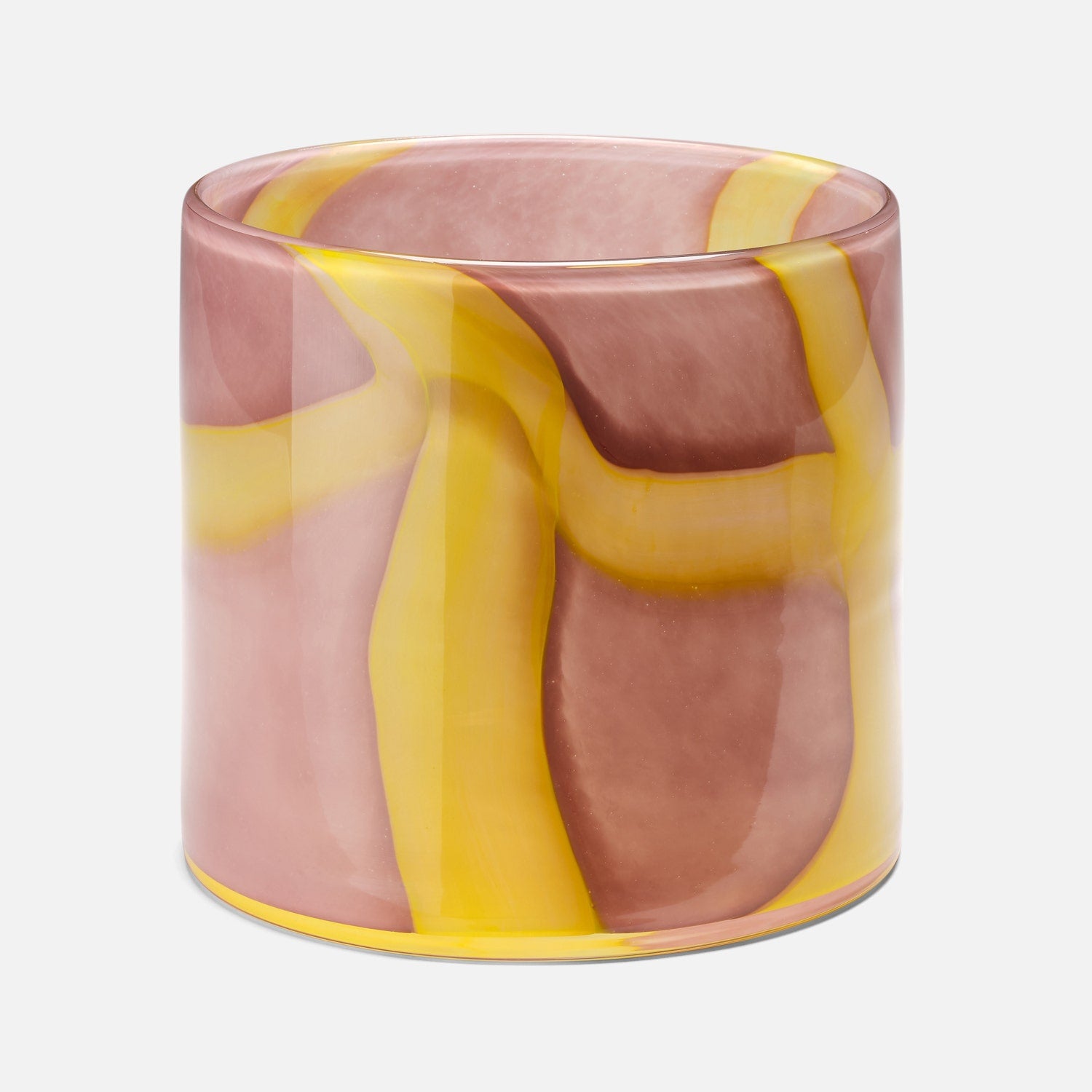 glass vase in mauve and yellow