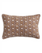 A rectangular lumbar throw pillow with a brown, beige, and white vertical block-print pattern, shown against a plain white background.