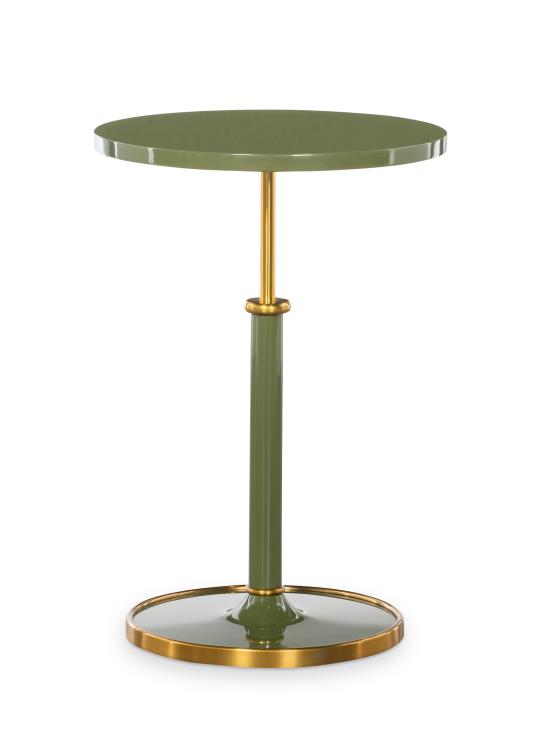 Green and brass side table on a white background