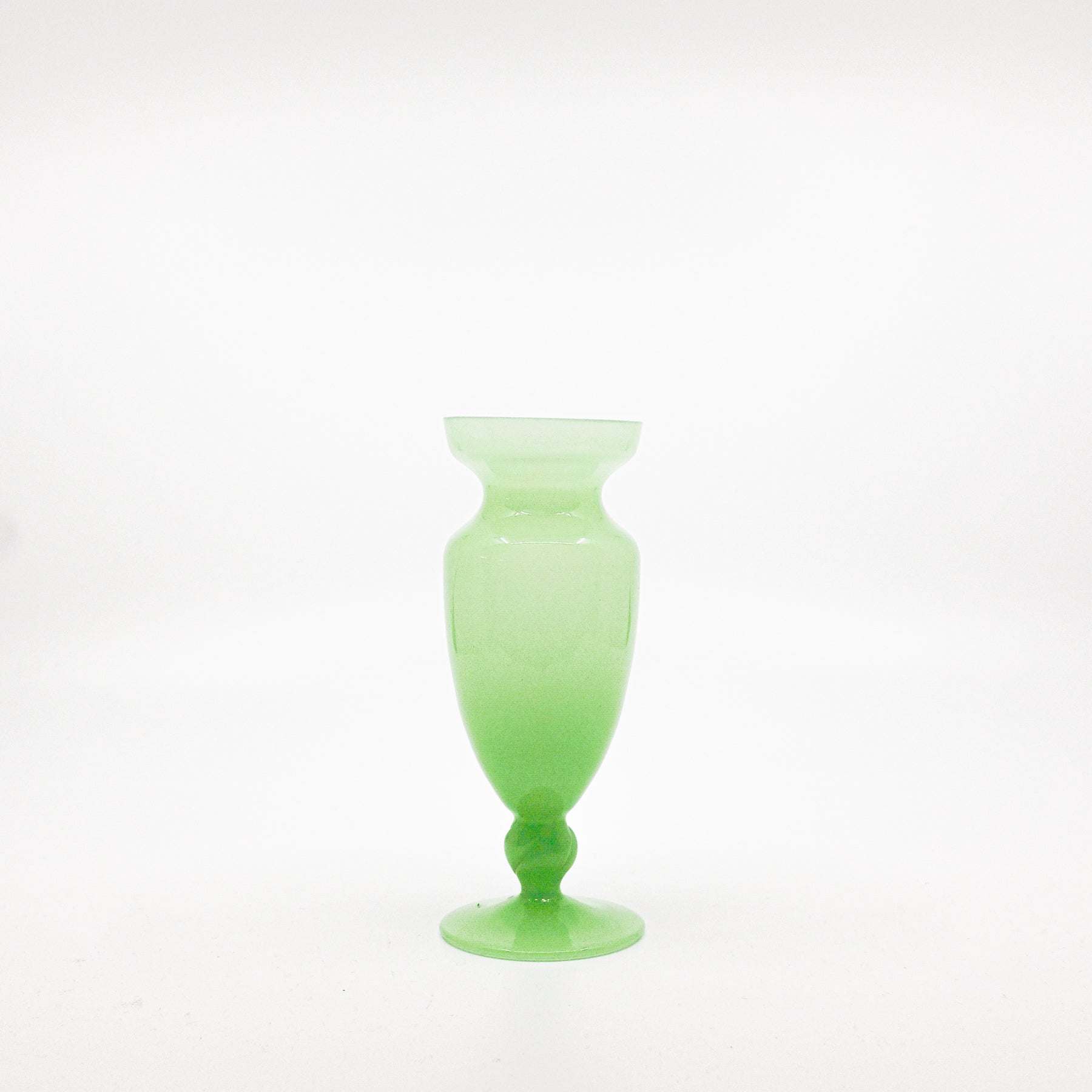 vintage green opaline vase with white mouth