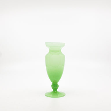 vintage green opaline vase with white mouth