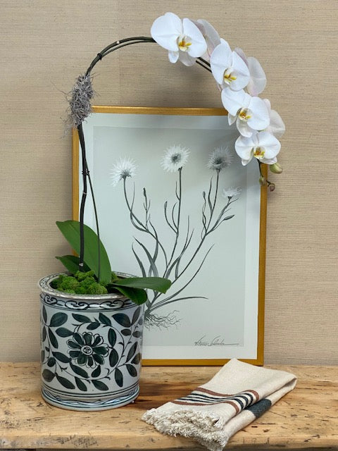 Italian Hand-Painted White & Green Botanical Art