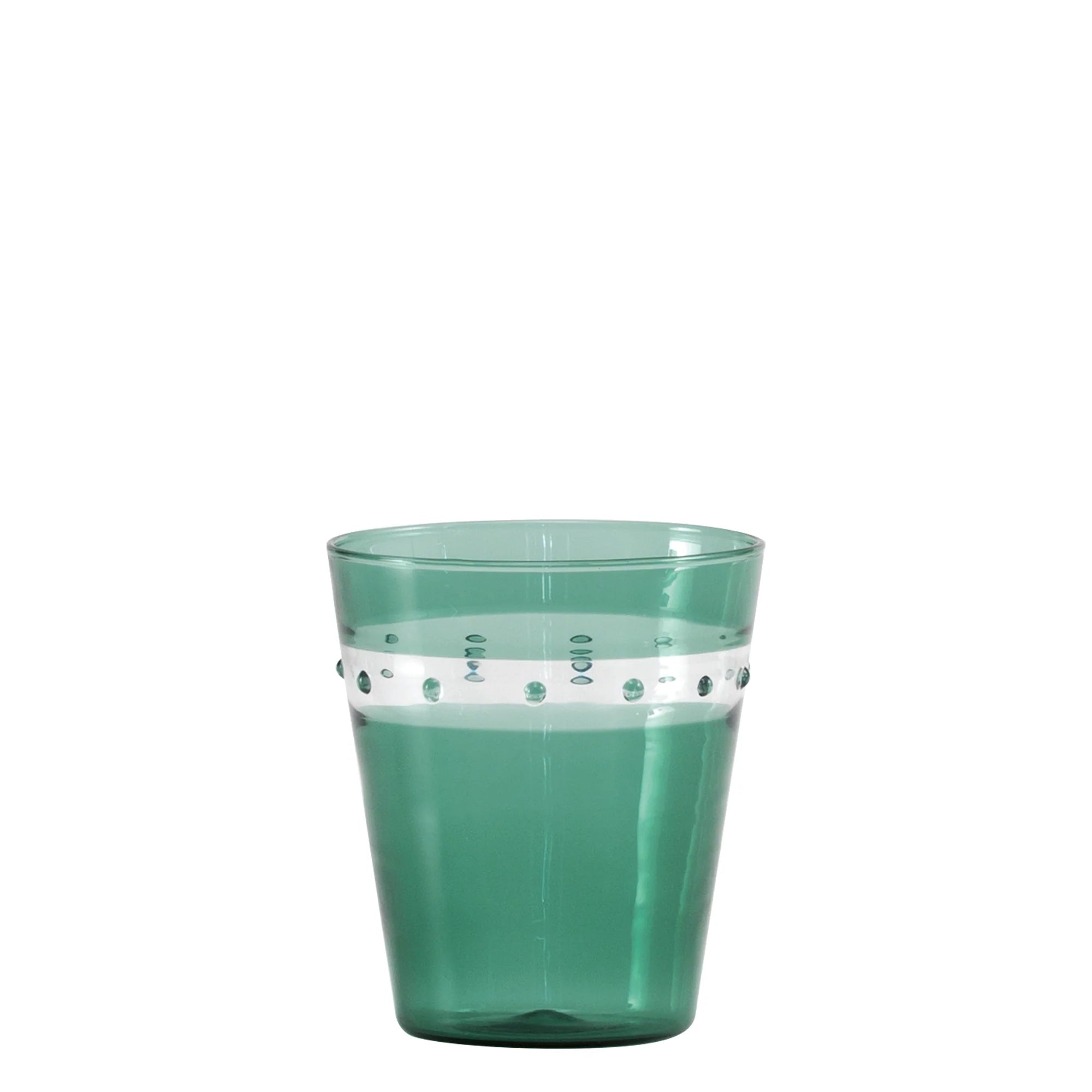 Green plastic glass with a clear band on a white background