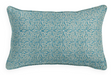 Teal patterned pillow on a white background