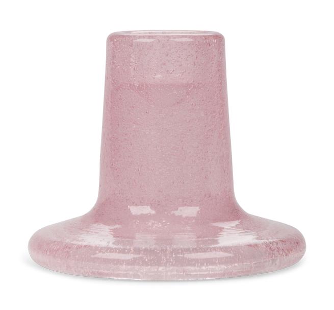 Pink glass candleholder on a white background