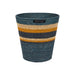 Woven basket with blue, orange, and beige stripes on a white background