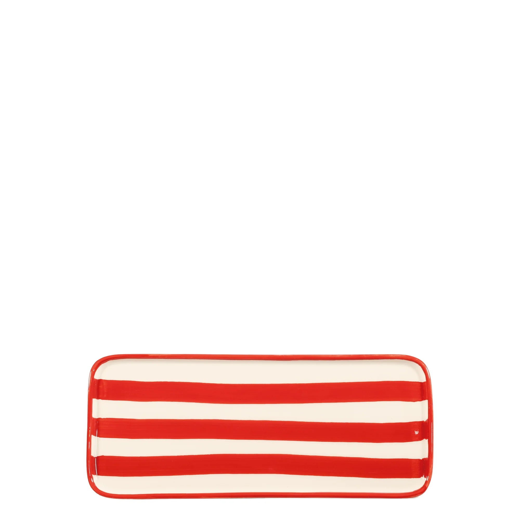 Rectangular red and white striped object on a white background