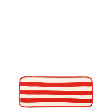 Rectangular red and white striped object on a white background