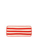 Rectangular red and white striped object on a white background