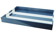 Denim Blue Striped Ottoman Tray, Large