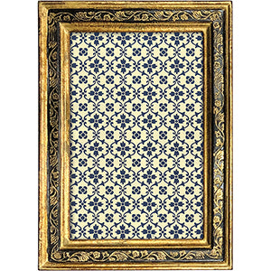 Decorative gold frame with a blue and white patterned center