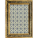 Decorative gold frame with a blue and white patterned center
