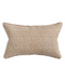 A rectangular lumbar throw pillow with a textured geometric pattern in beige, gold, and white, shown against a plain white background.