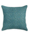 Teal patterned pillow on a white background
