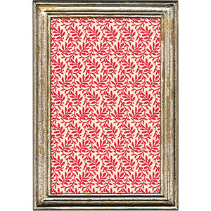 Framed artwork with a red floral pattern on a white background