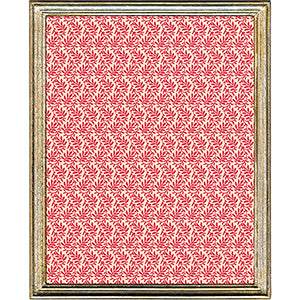 Decorative paper with a red and white pattern in a gold frame