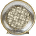 Decorative silver platter with intricate design on a white background
