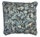 Floral patterned pillow with blue and beige colors on a white background