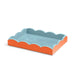 Rectangular tray with scalloped edge in blue and orange on a white background