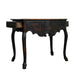 antique wood side table with side drawers open