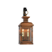 Vintage-style copper lantern with two lit candles on a white background