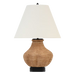 Table lamp with woven base and white shade on a transparent background