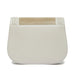 White saddle bag with beige top section on a white background