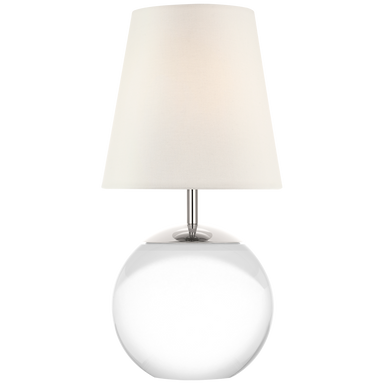 Table lamp with a white shade and base on a white background