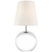 Table lamp with a white shade and base on a white background