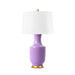 Purple lamp with a white shade on a white background