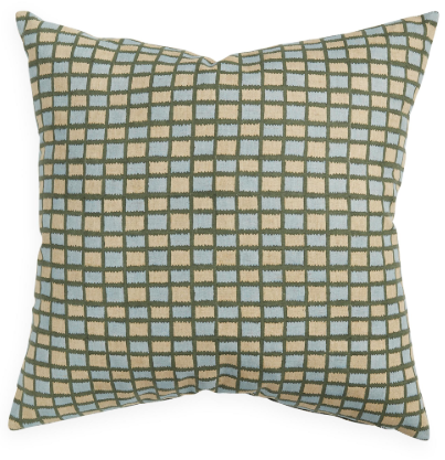 Decorative pillow with a checkered pattern on a white background