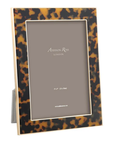 Tortoiseshell patterned photo frame with Addison Ross branding on a white background