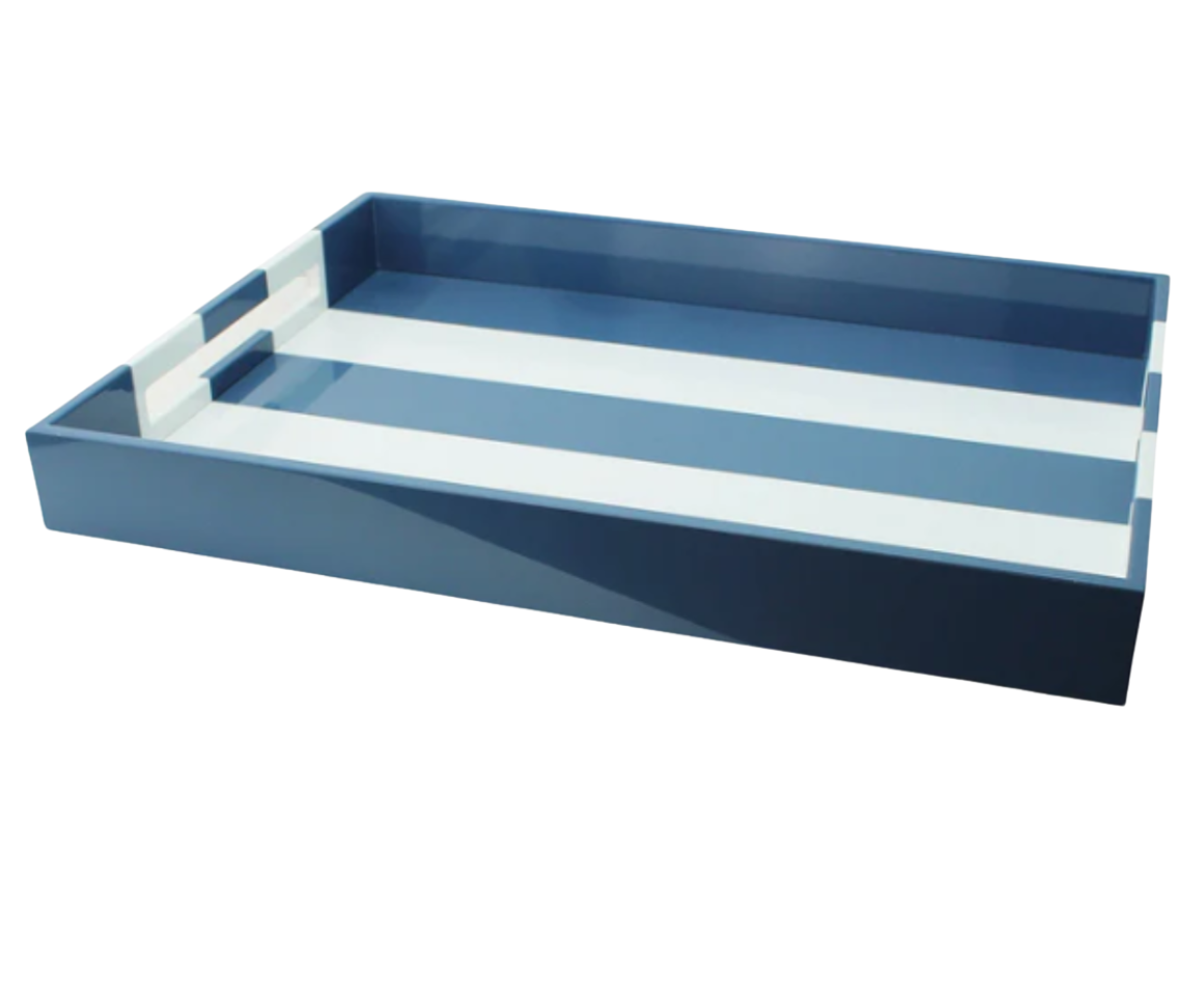 Denim Blue Striped Ottoman Tray, Large