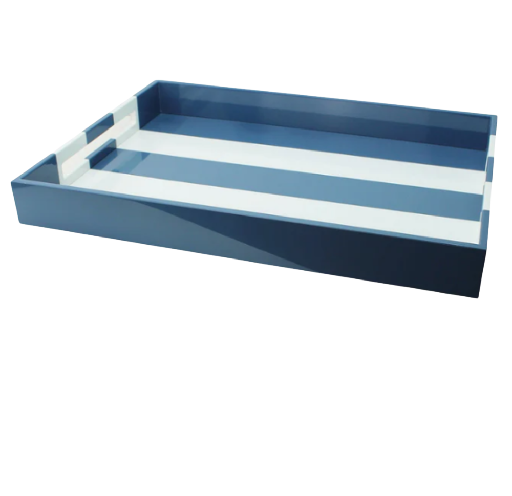 Denim Blue Striped Ottoman Tray, Large
