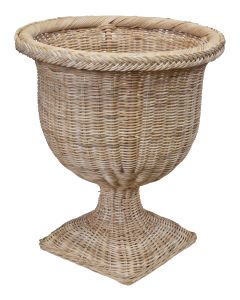 Wicker urn planter on a white background