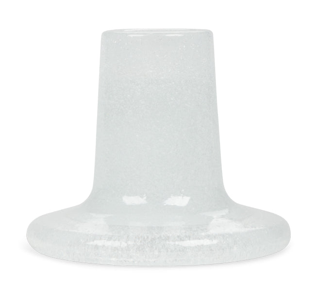 White glass candleholder on a white background