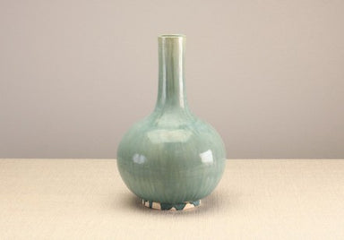 long neck blue-green glazed jar