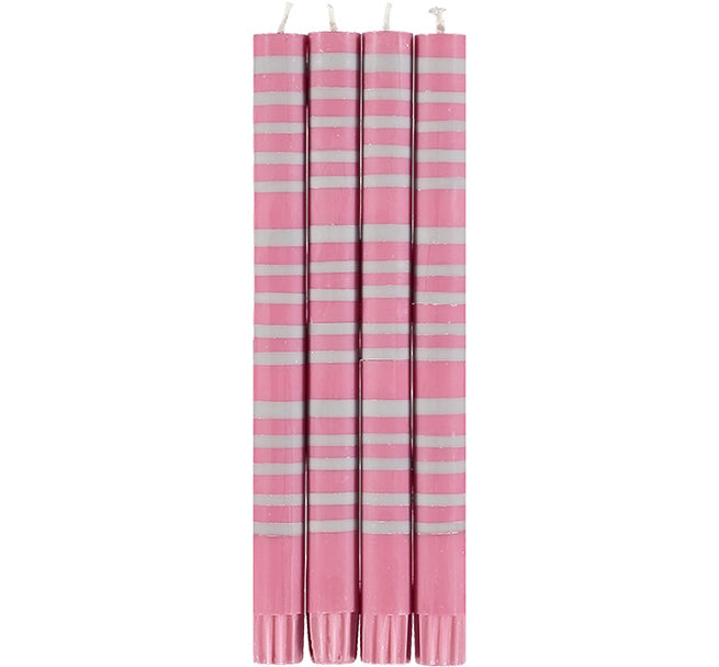 pink and grey striped candles