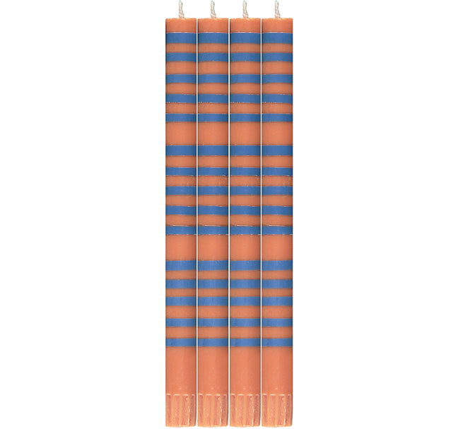 orange and blue striped taper candles