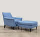blue armchair and ottoman