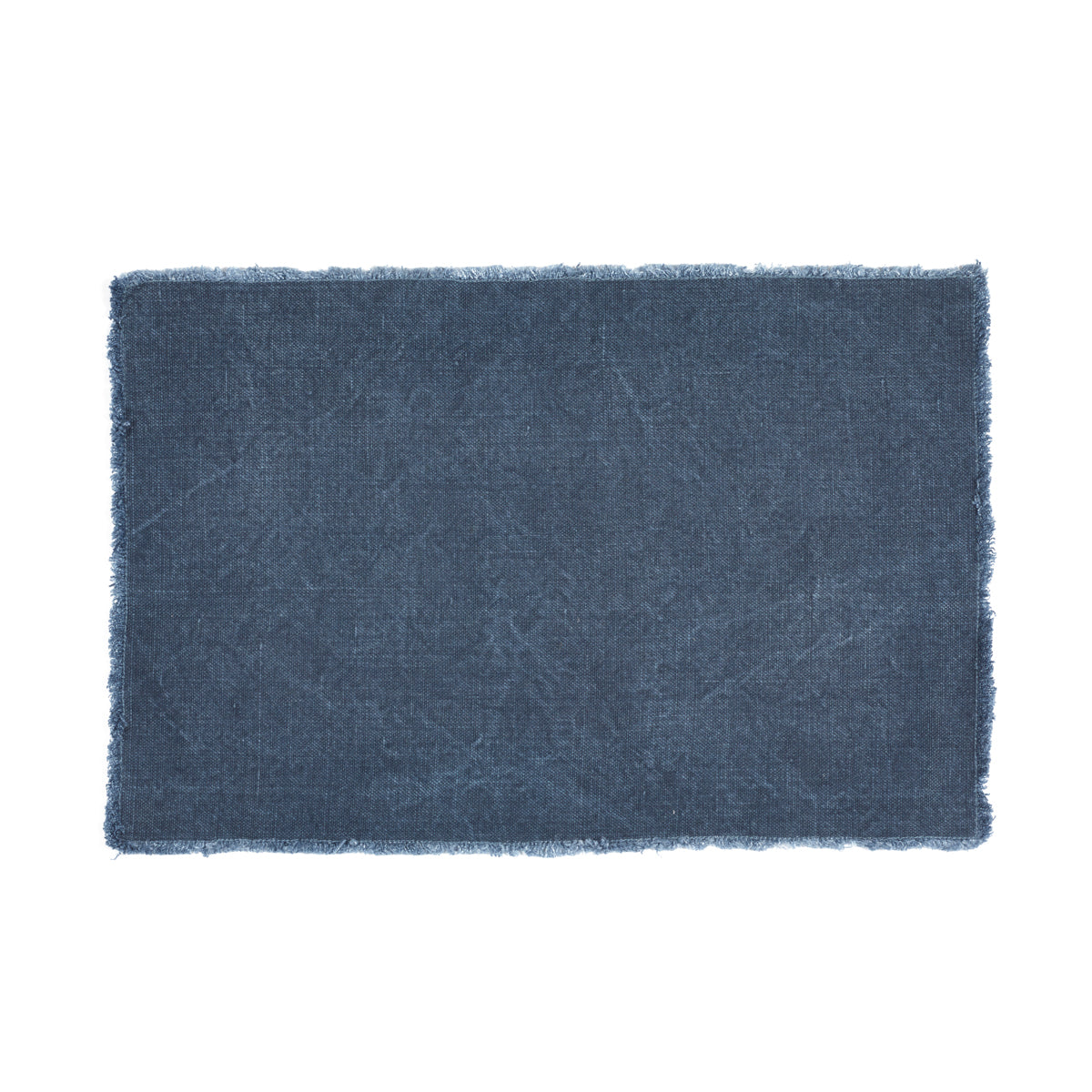 heavyweight linen placemat with frayed edge in petrol blue