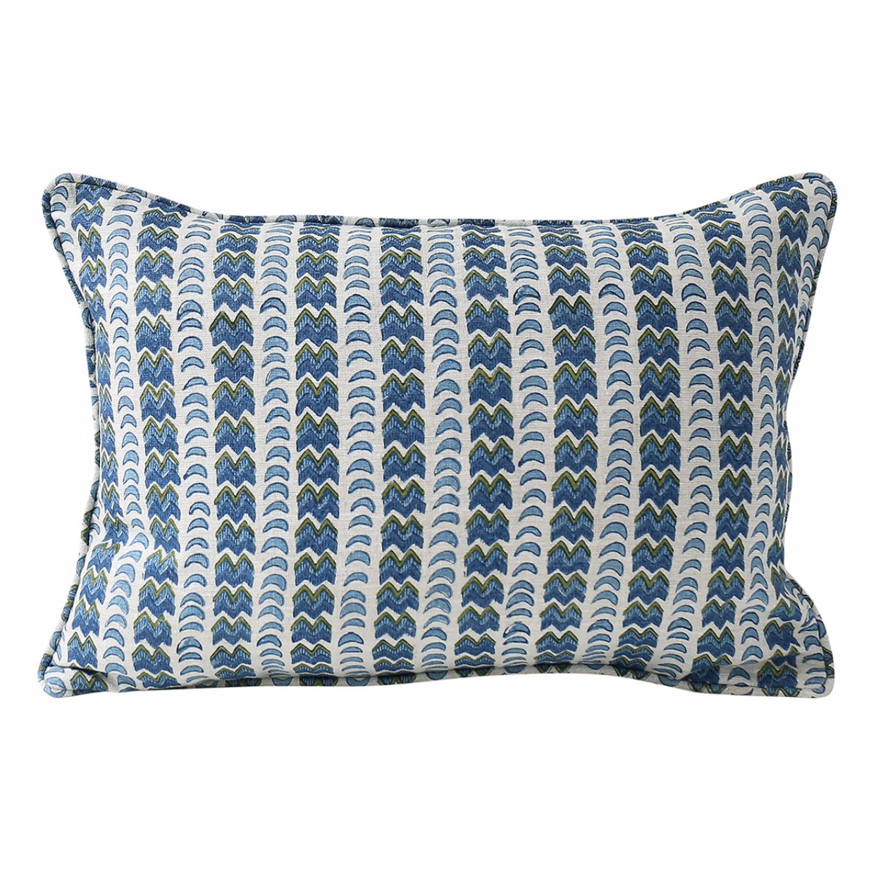 moss and blue zig zag pattern oblong pillow