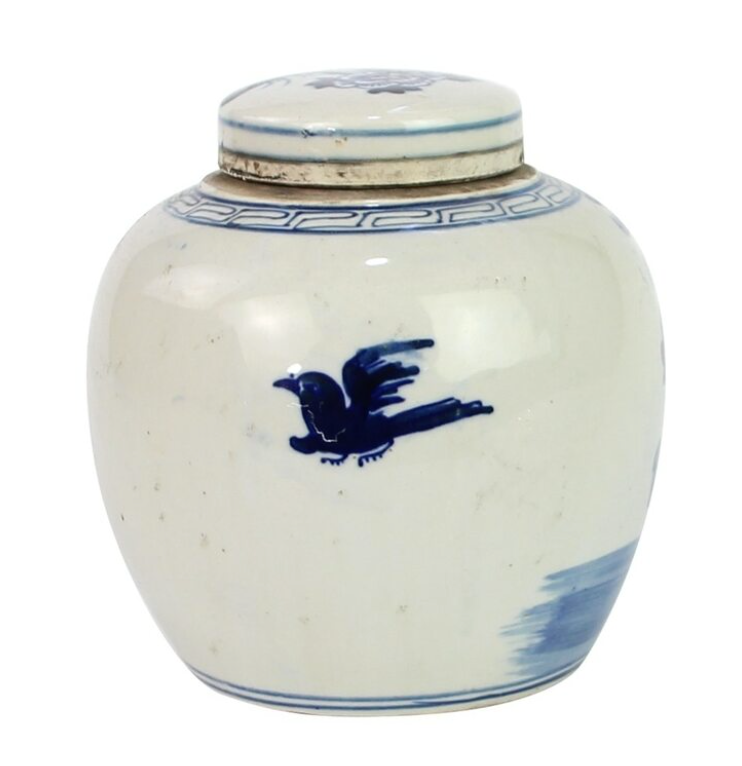 Blue and White Lidded Jar